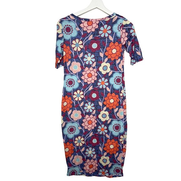 LuLaRoe XXS Blue Floral Stretch Midi Dress Short Sleeve Casual - Picture 2 of 8